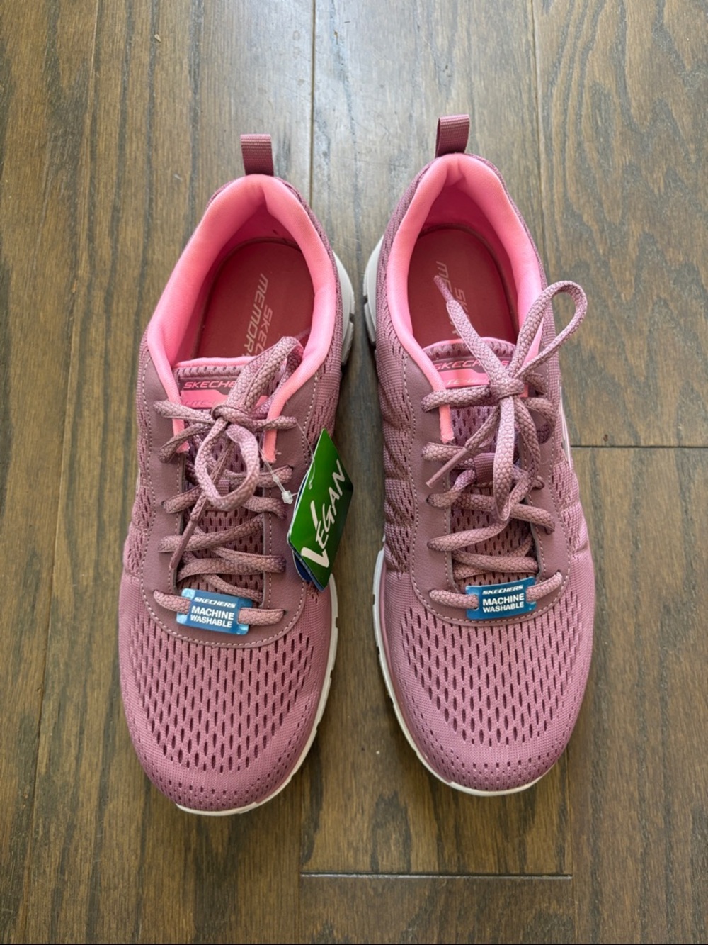 Skechers Women's Rose Pink Knit Lace-Up Athletic Sneakers